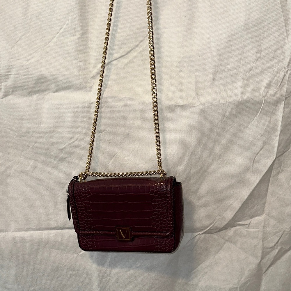 Victoria's Secret Burgundy Crossbody Bag with Gold Chain